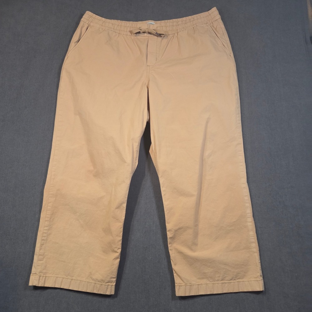 LL Bean Vista Camp Pants Womens 1X Plus Tan Cotton Stretch Ripstop 520285
